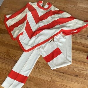 Vintage Orange and Crème Striped Poncho and Pants Set